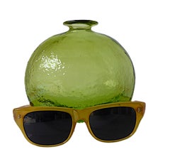 Mid Century Modern Textured Olive Green Murano Glass Bud Vase Italy 1960s