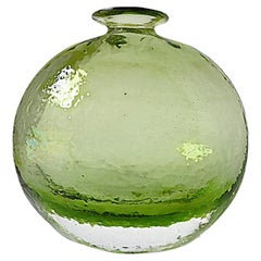 Mid Century Modern Textured Olive Green Murano Glass Bud Vase Italy 1960s