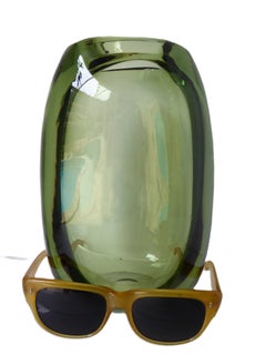 Mid Century Modern Murano Olive Green Glass Vase Italy 1960s
