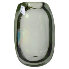 Mid Century Modern Murano Olive Green Glass Vase Italy 1960s