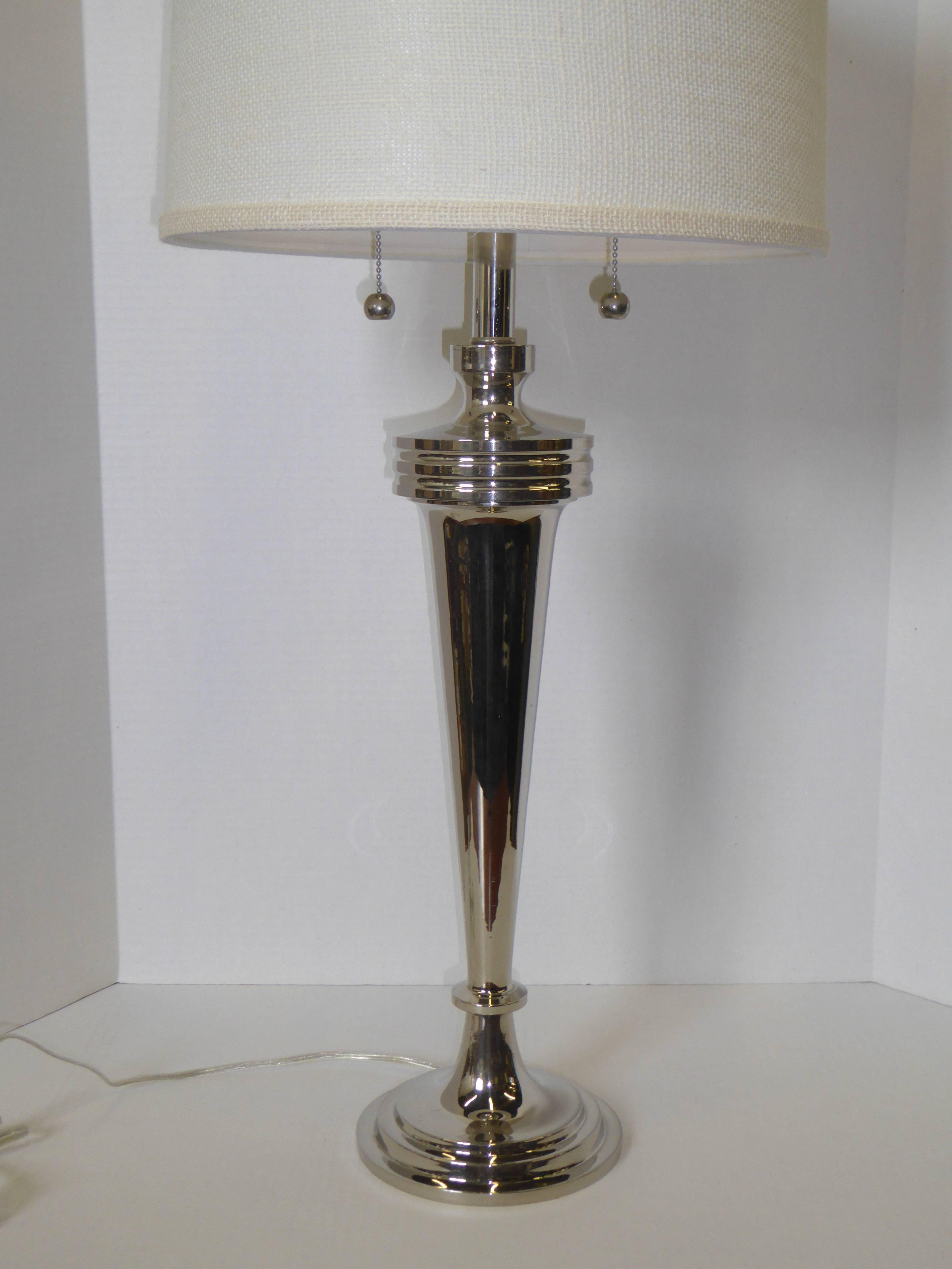 Metal Pair of Art Deco Nickel Chrome Mutual Sunset Table Lamps