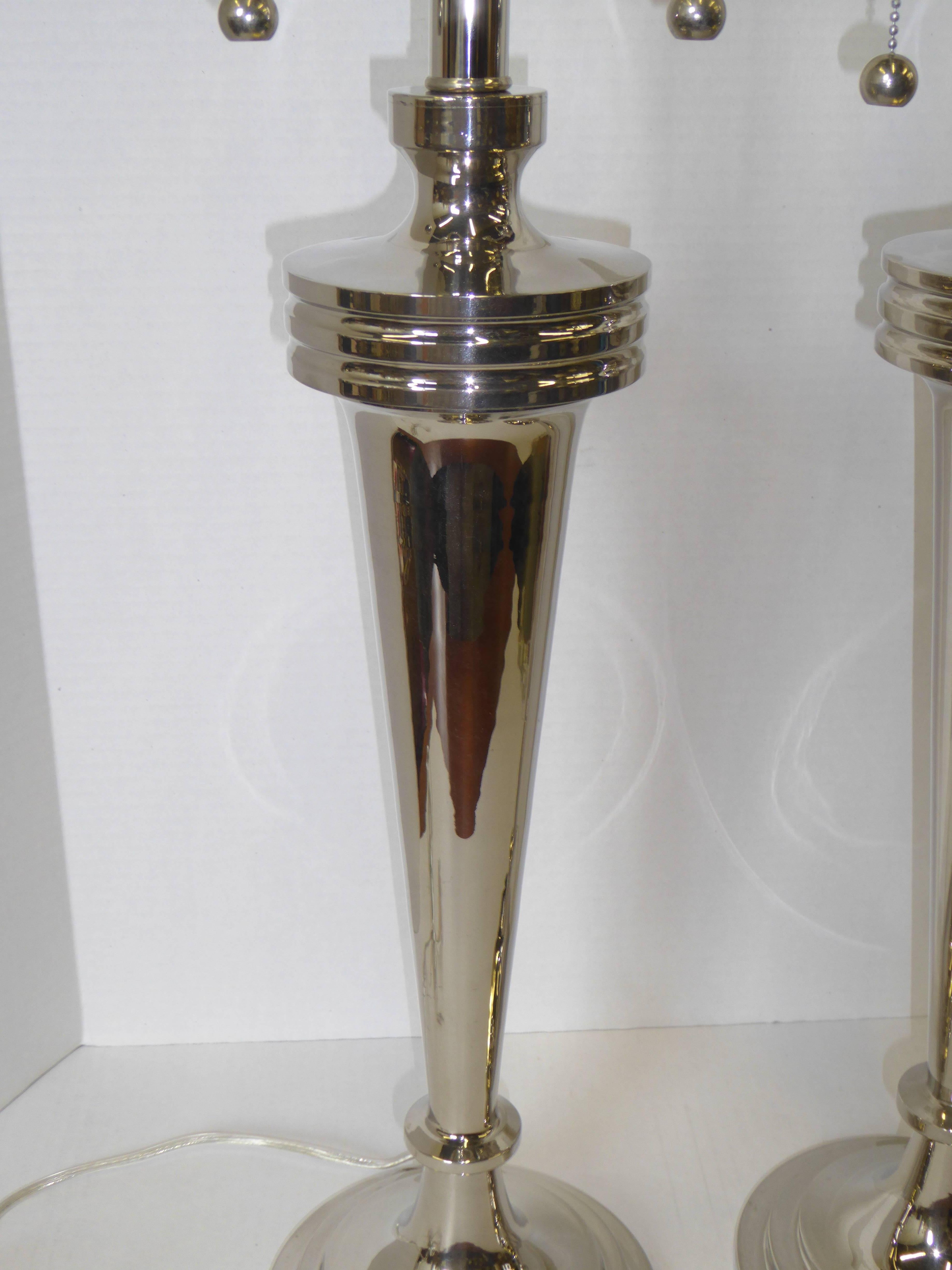 Pair of Art Deco Nickel Chrome Mutual Sunset Table Lamps 3