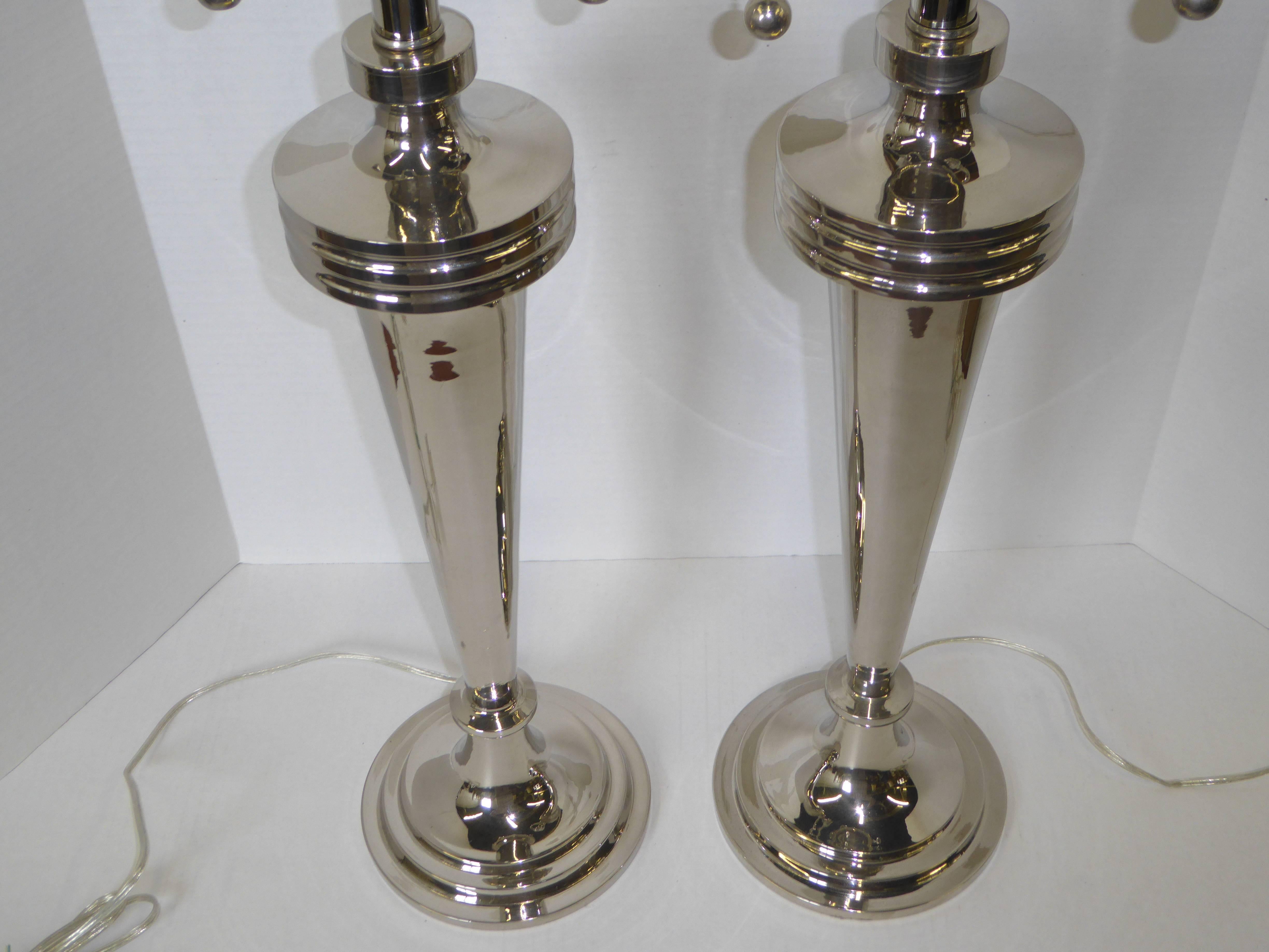 Late 20th Century Pair of Art Deco Nickel Chrome Mutual Sunset Table Lamps
