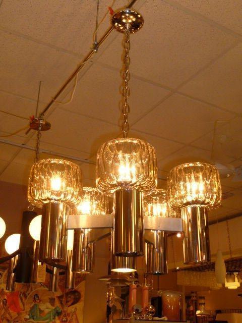 Exciting Five Globe Nickel Lightolier Chandelier 3