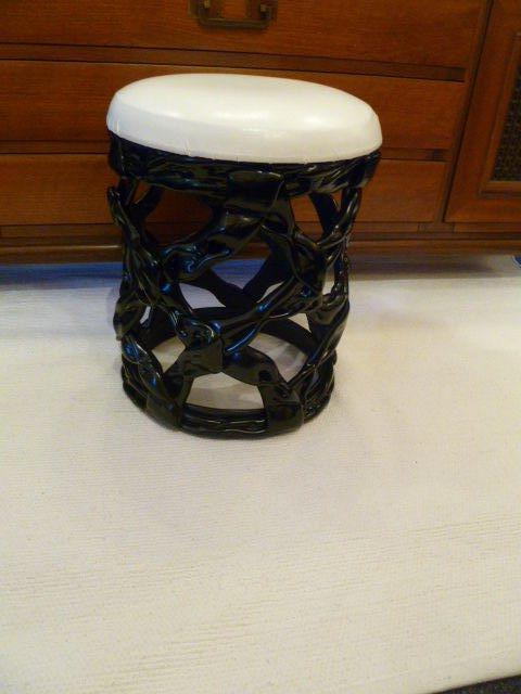 Mid-Century Modern Chic Duquette Style Black Resin Ribbon Stool Seat
