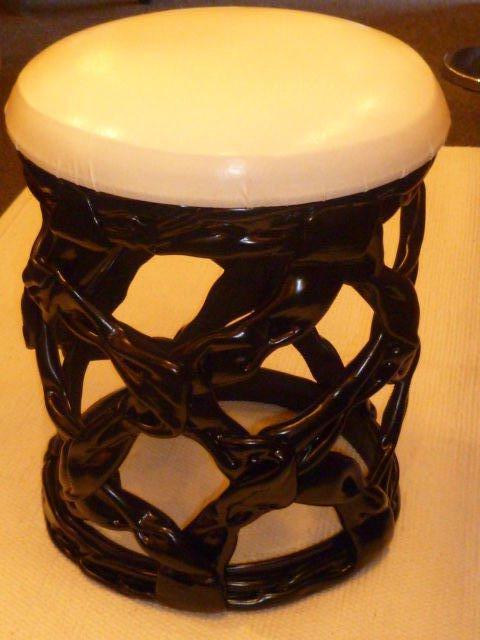 Late 20th Century Chic Duquette Style Black Resin Ribbon Stool Seat