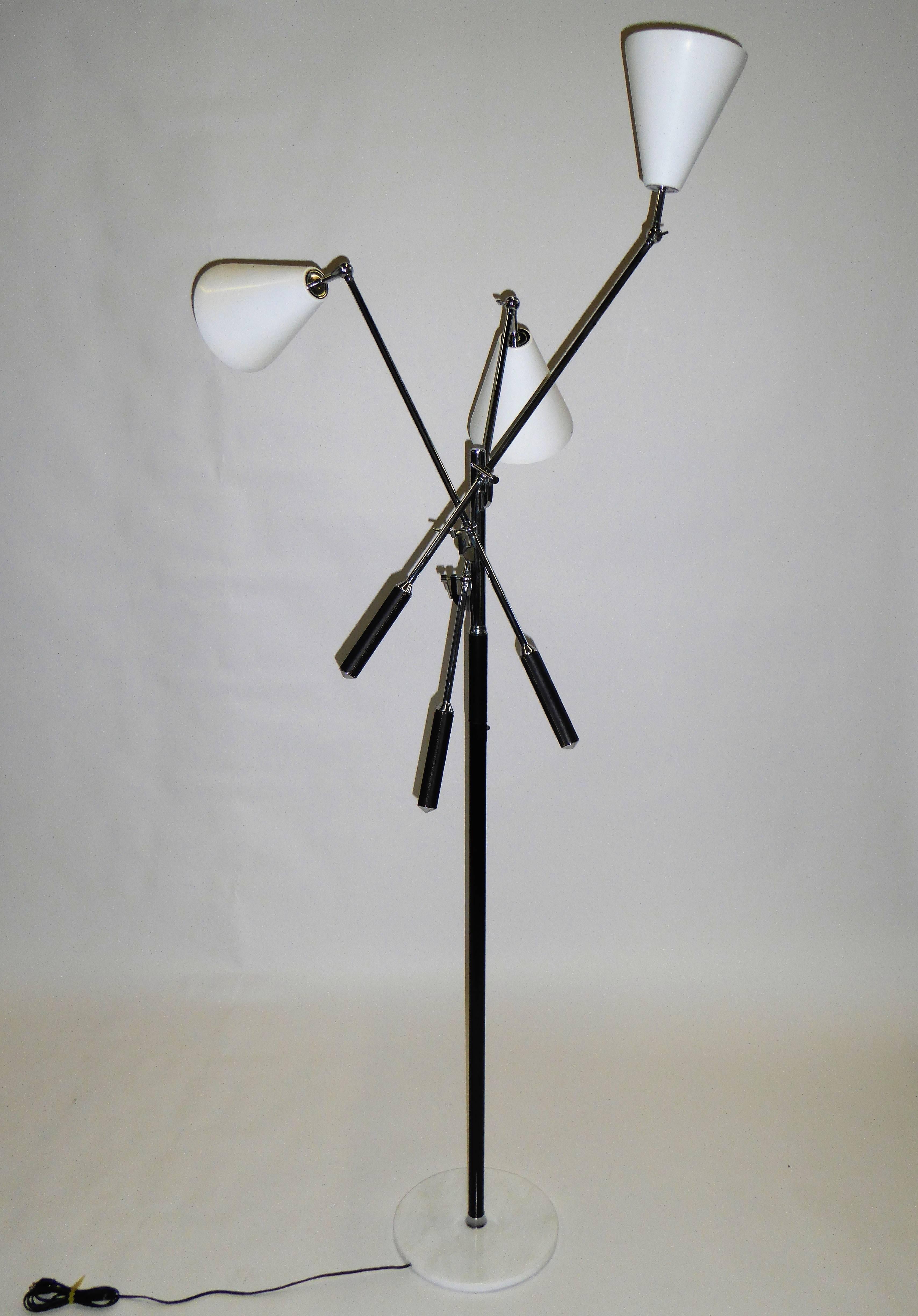 Chrome Angelo Lelli Style Design Triennale Three-Arm Articulating Floor Lamp, 1960s
