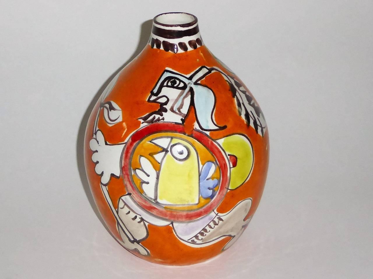 Mid-20th Century DeSimone Italy Large Pottery Vase with Two Gladiators, 1960s