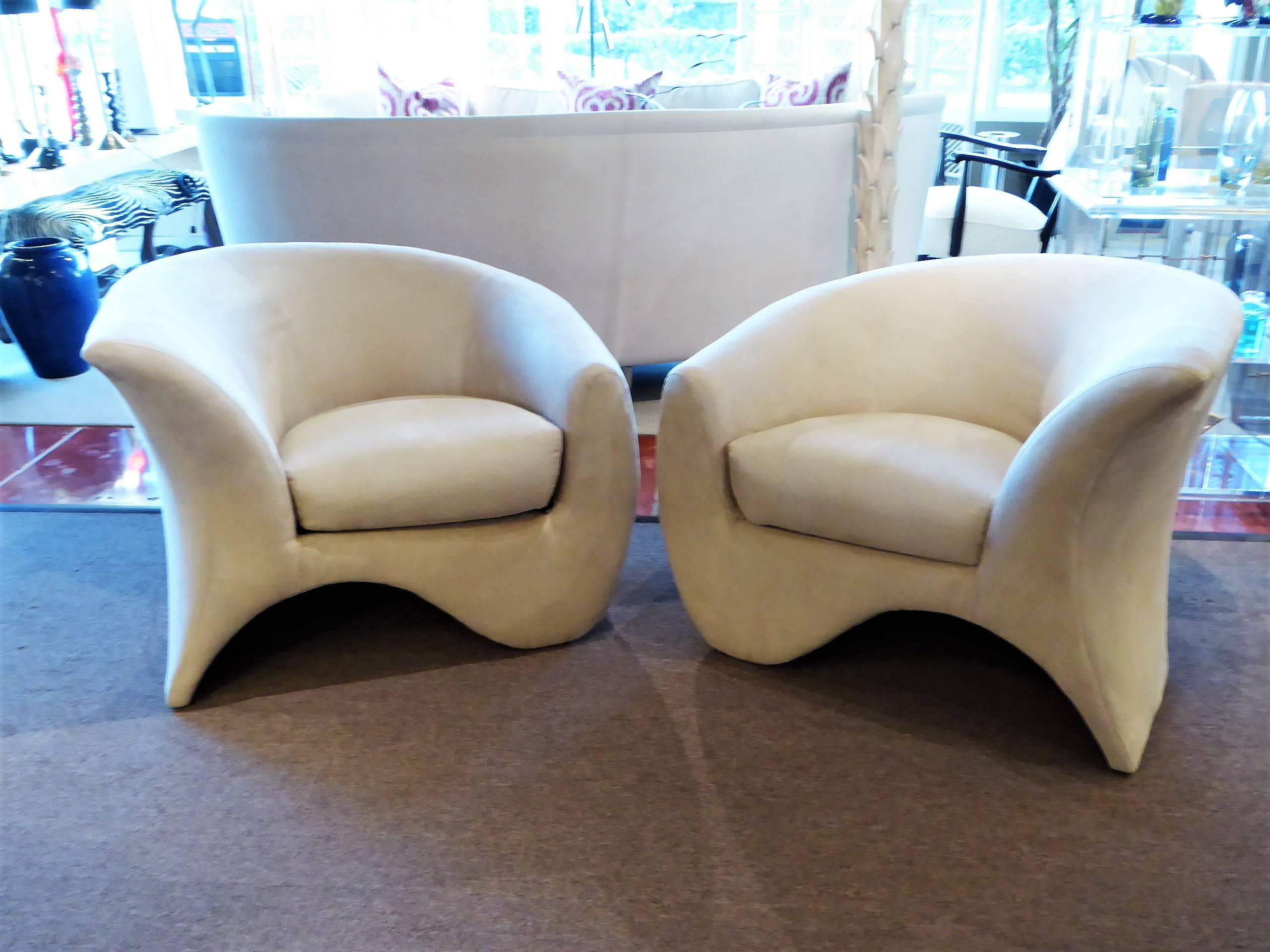 Ultrasuede Pair of Modern Vladimir Kagan Hurricane Lounge Chairs for Directional