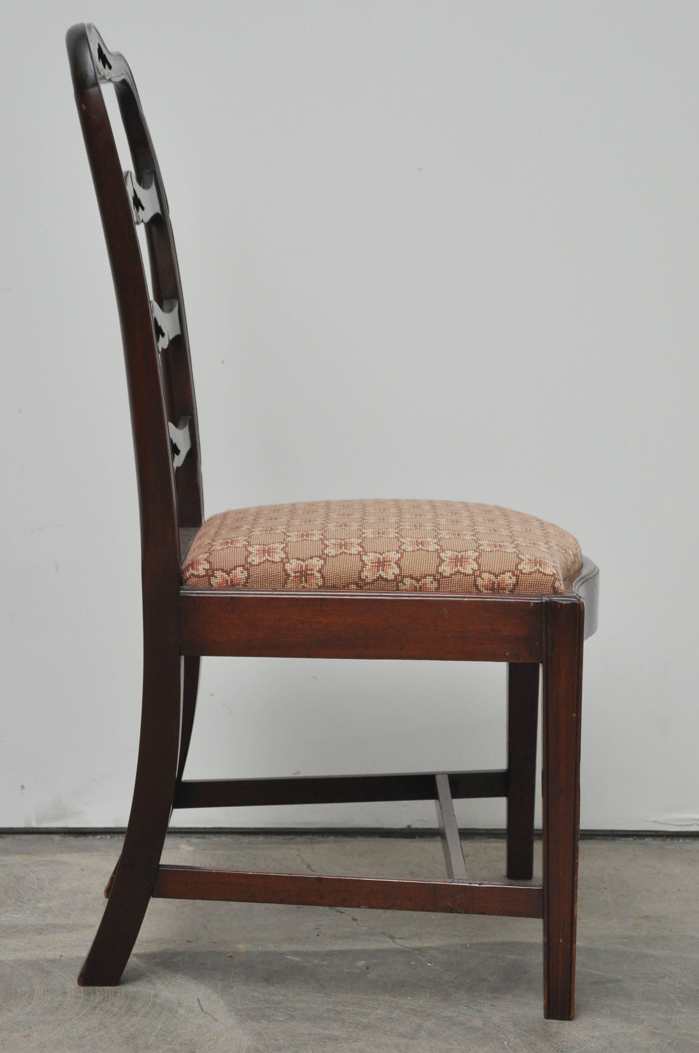 English side chair, circa 1900, needlepoint seat. Seat height 18".