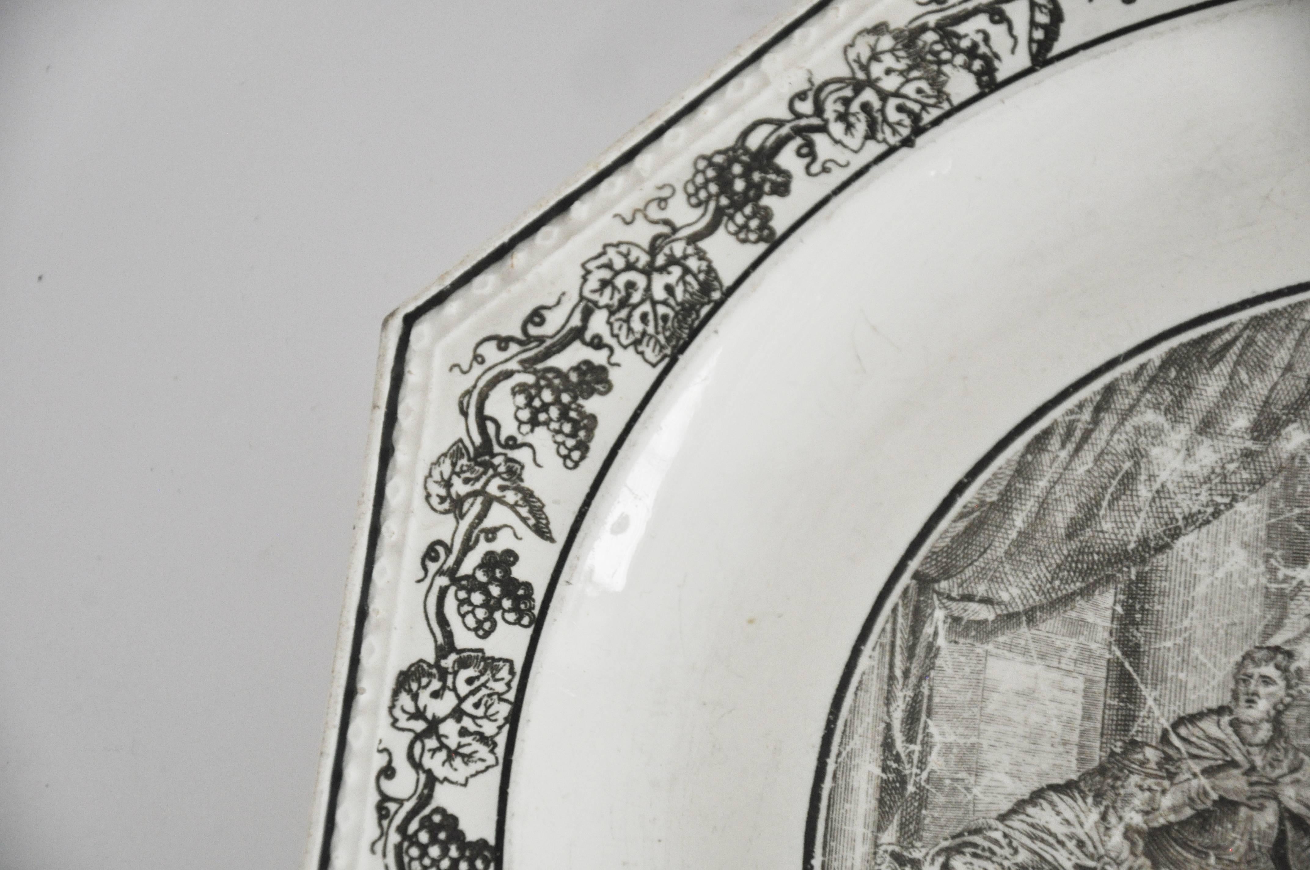 Mid-19th Century Transferware Octogon Shaped Plate For Sale