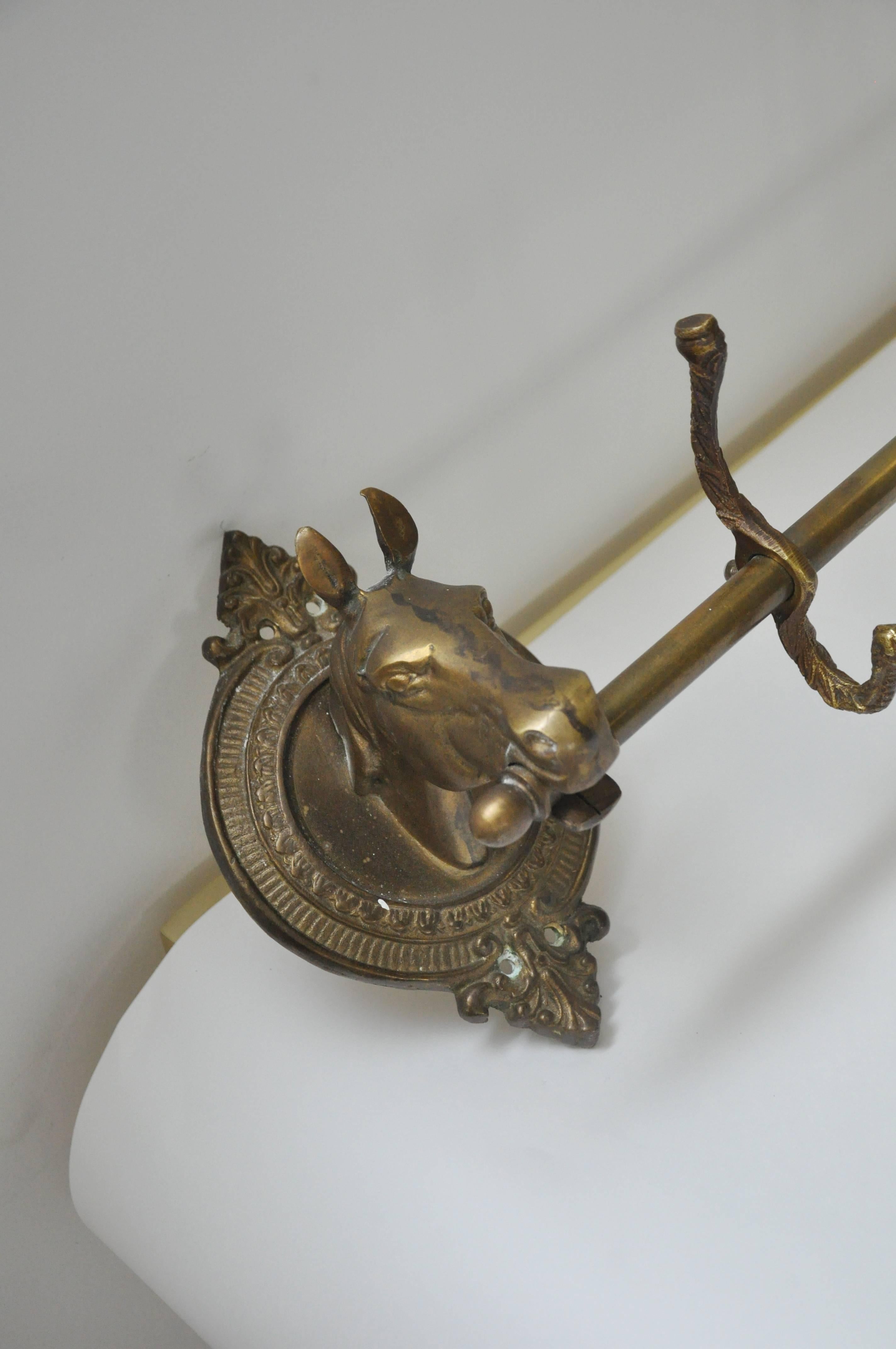 Brass Horse Head Wall Hooks In Good Condition In Geneva, IL