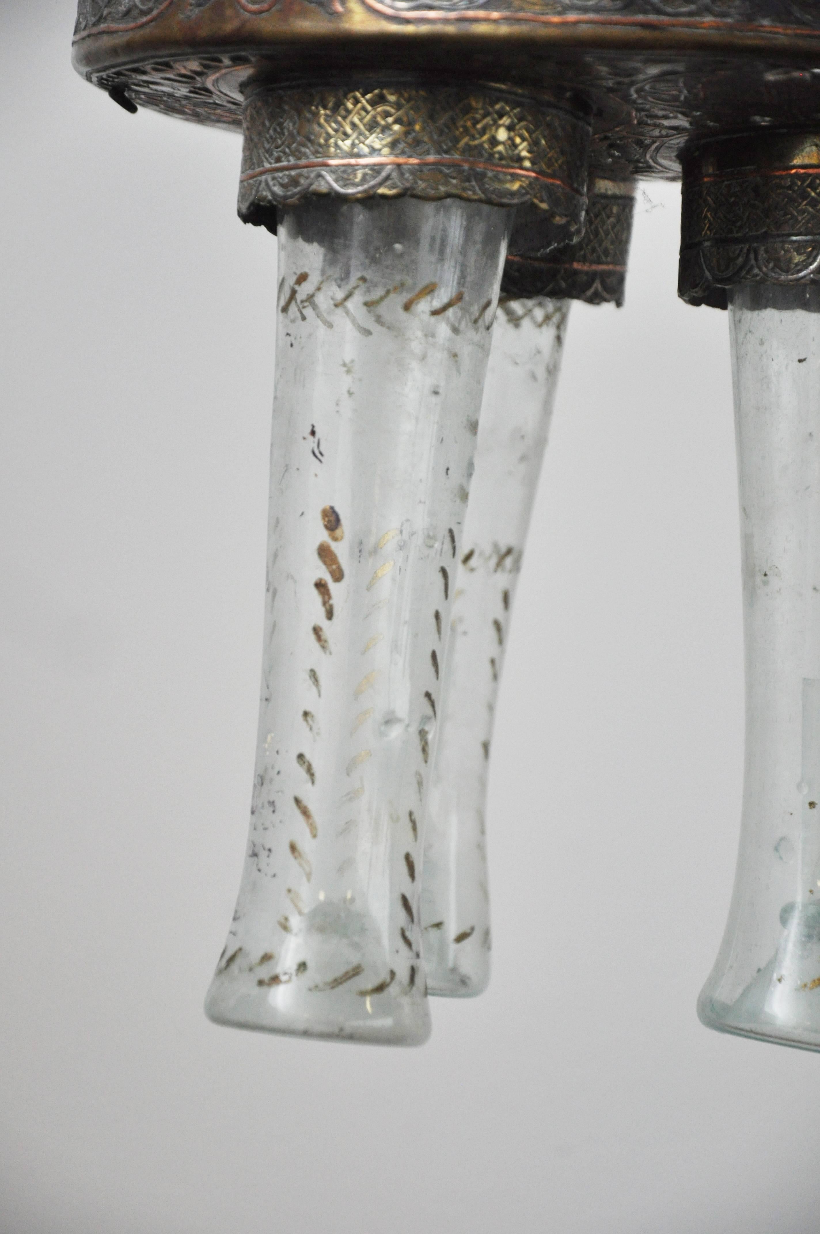 Vintage 1900 oil lantern with three original glass hanging tubes for the oil.