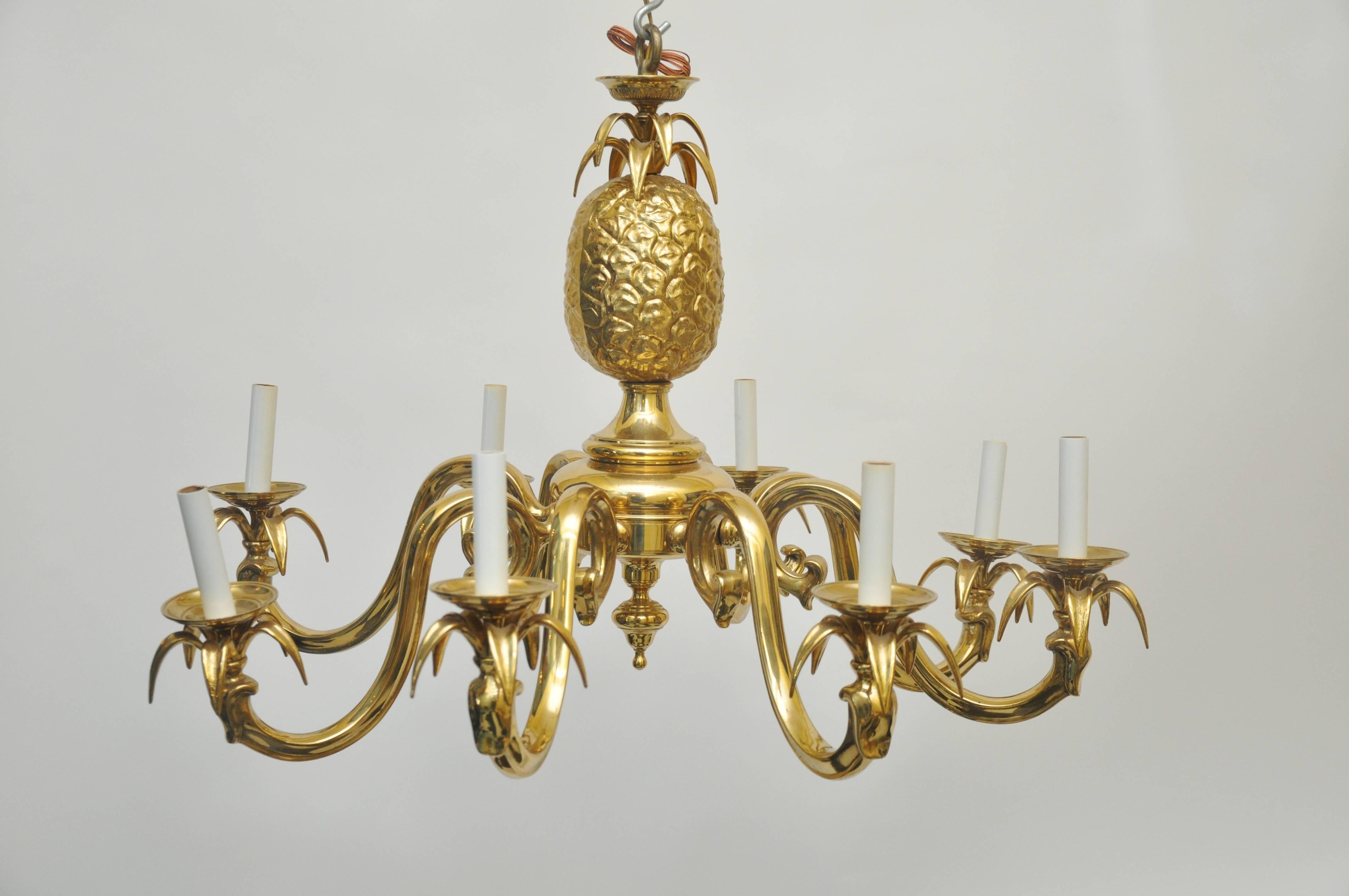 Late 20th Century Large-Scale Solid Brass Pineapple Chandelier