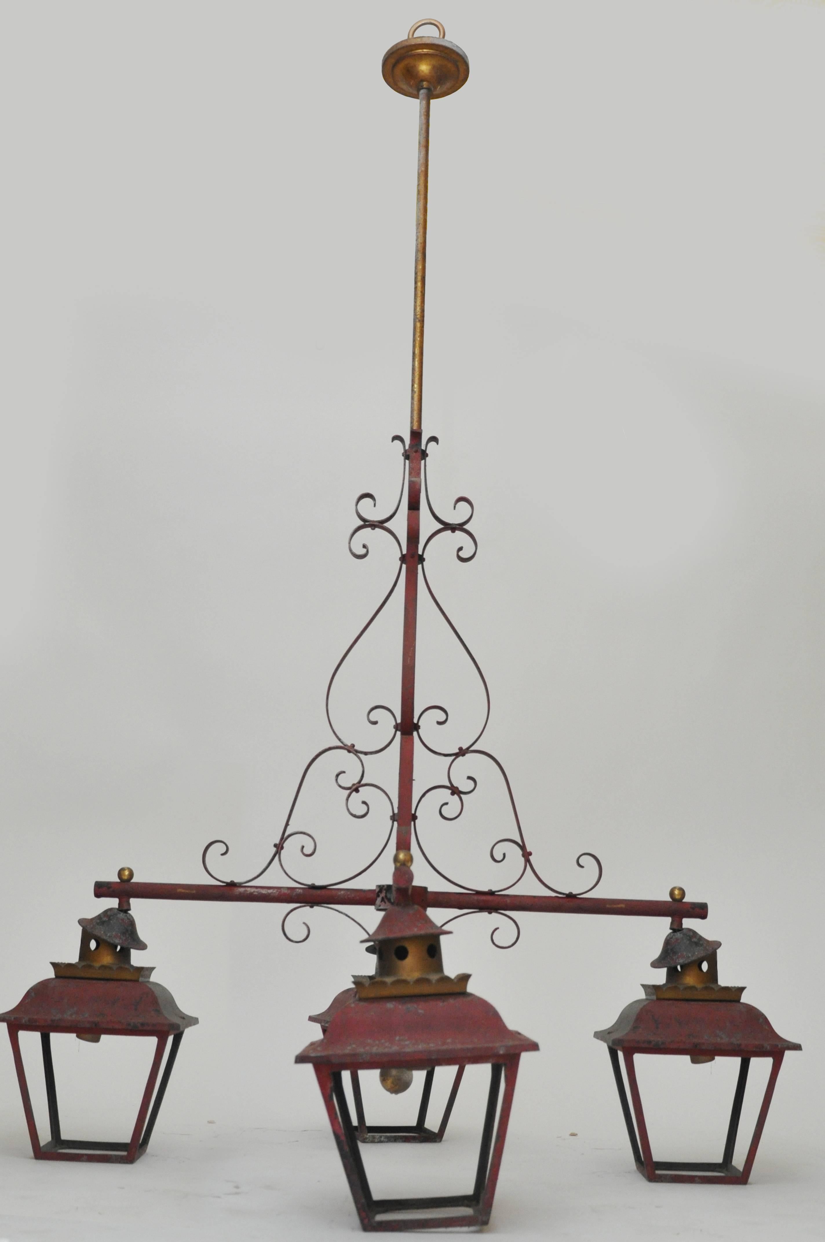 Large-Scale French Chinoiserie Style Four Lantern Hanging Light For Sale 4