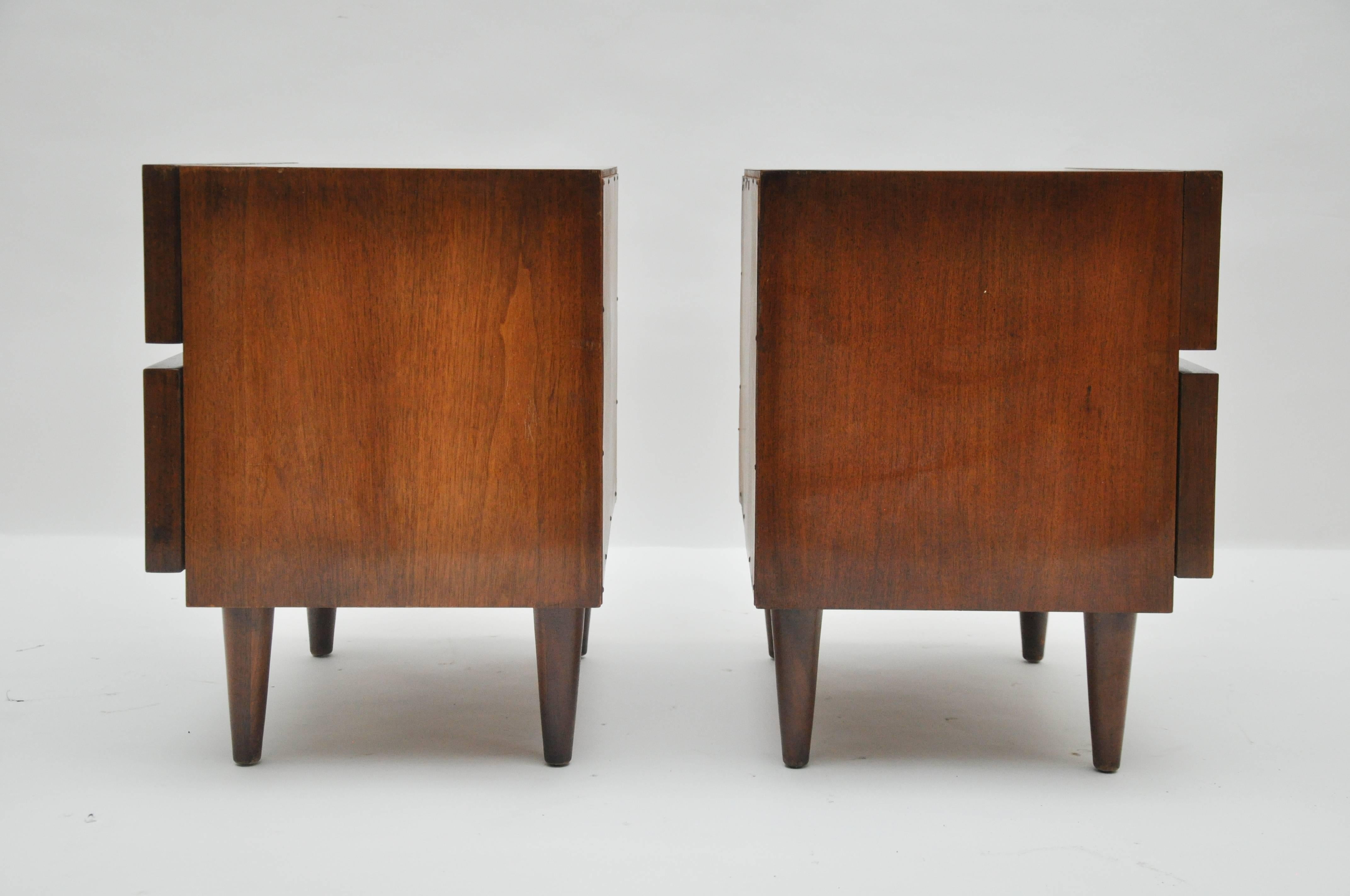 Pair of Mid-Century Modern nightstands by American of Martinsville. They would also make great side tables. See listing of matching dresser and five-drawer chest.