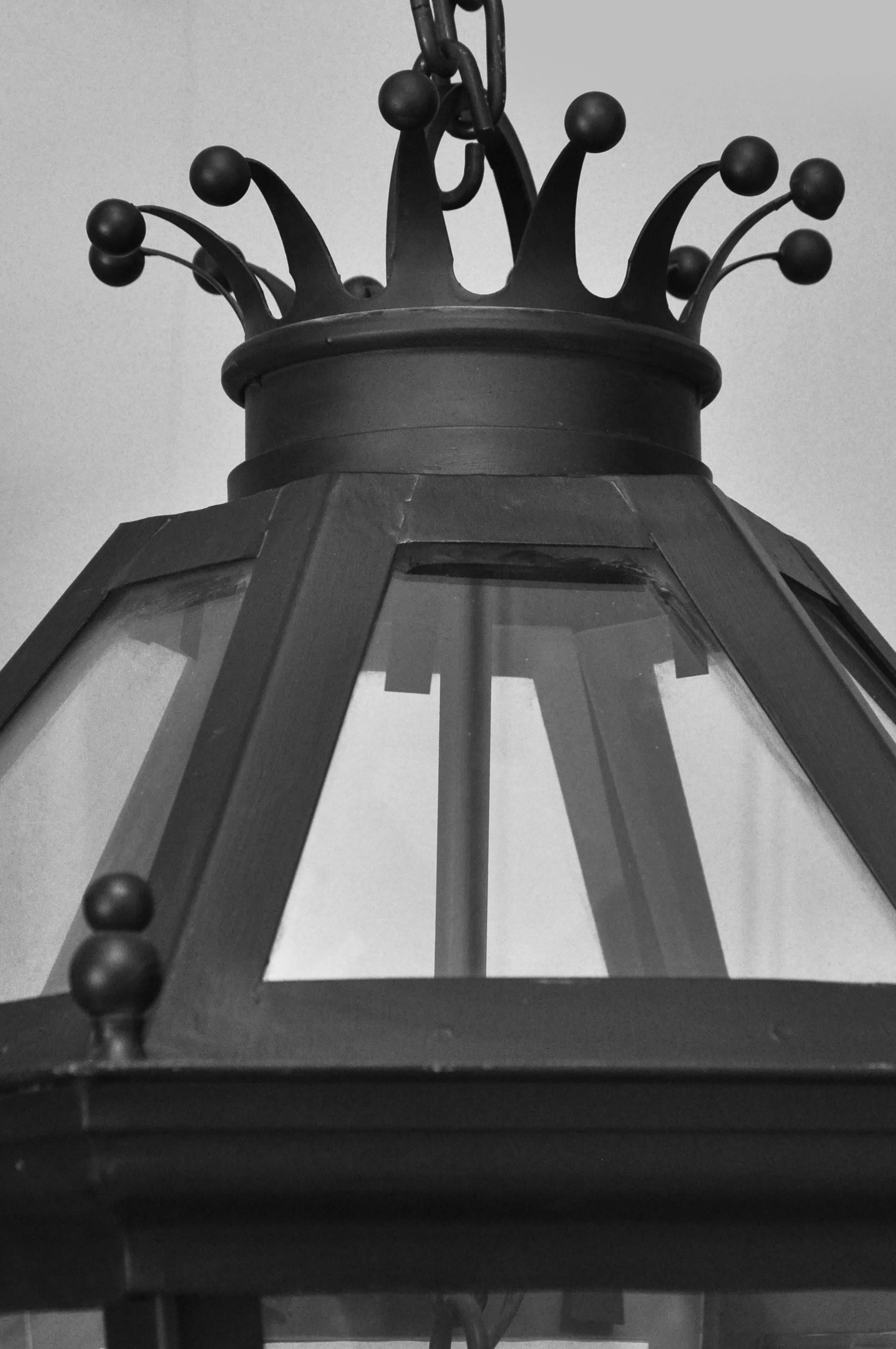 American Large Scale Black Iron Lantern with Crown Design