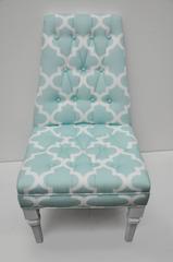 Vintage Moroccan Style Pr of Turquoise/White Upholstered Chairs