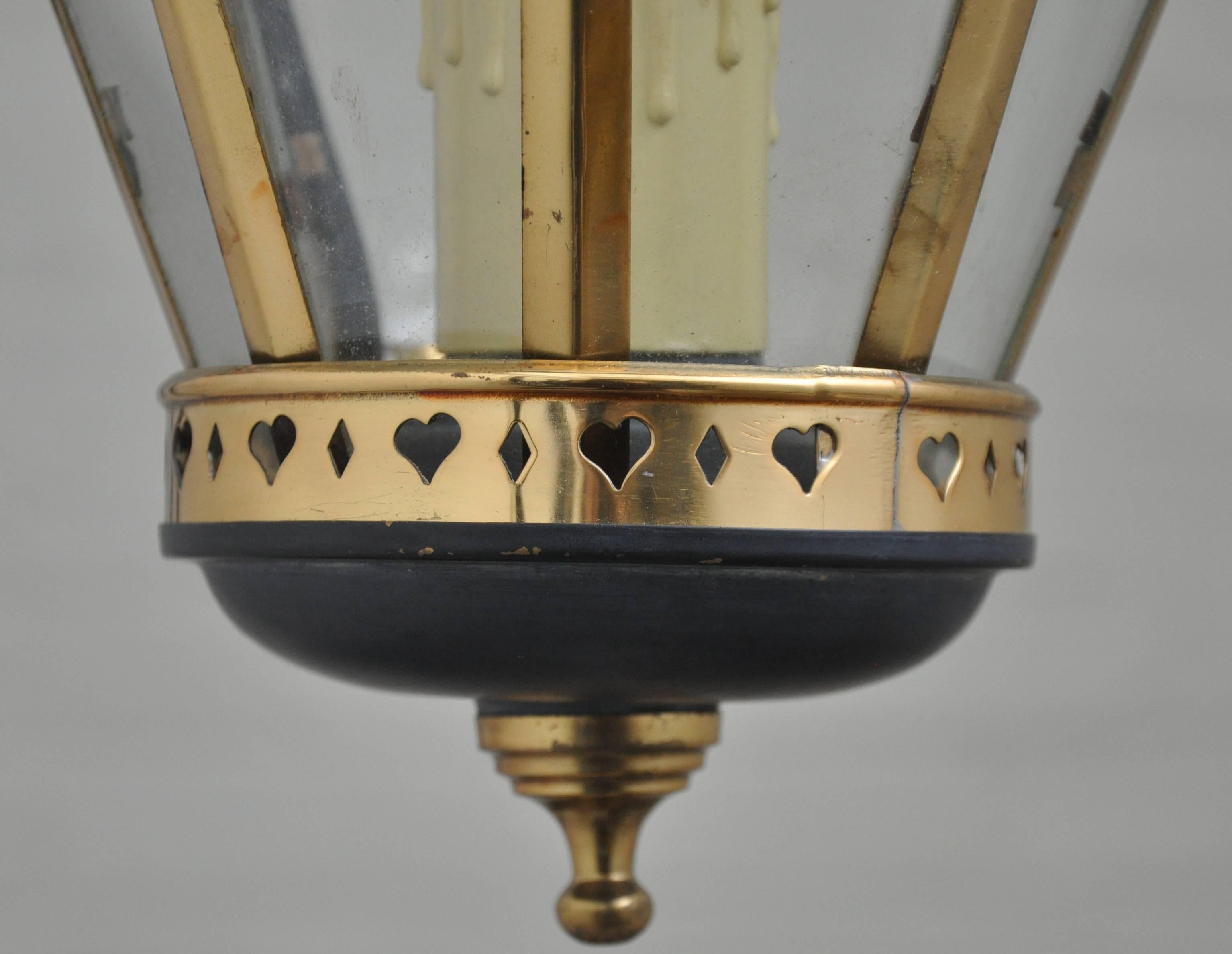 Brass and Weathered Zinc Lantern or Pendant Light In Excellent Condition In Geneva, IL