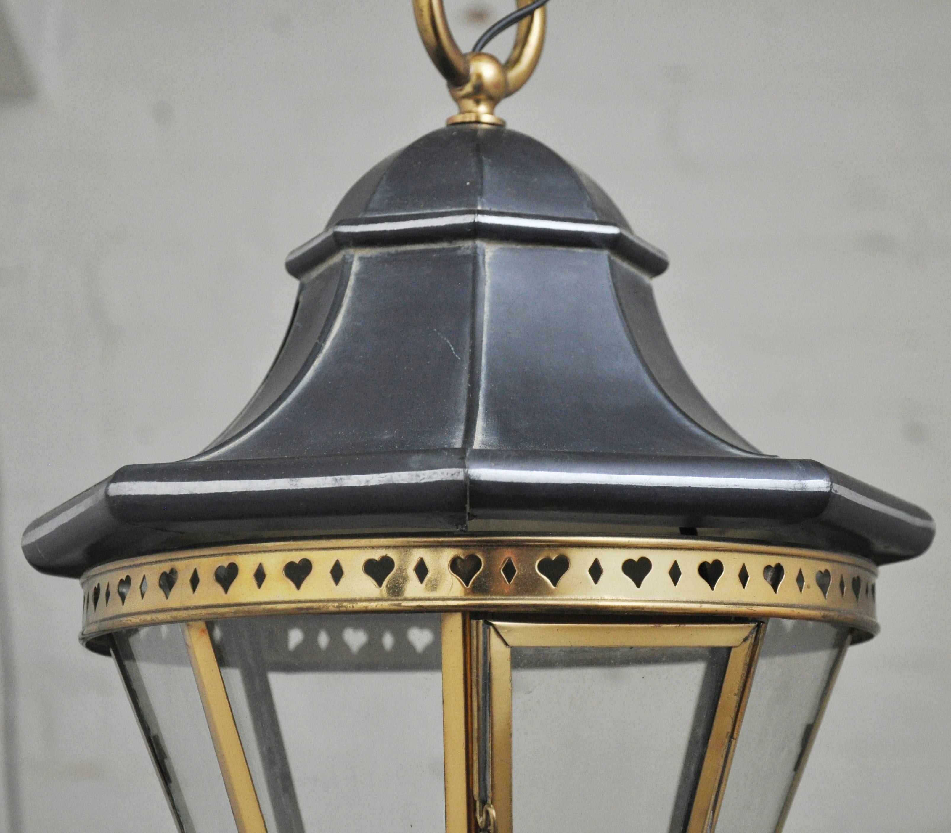 Late 20th Century Brass and Weathered Zinc Lantern or Pendant Light