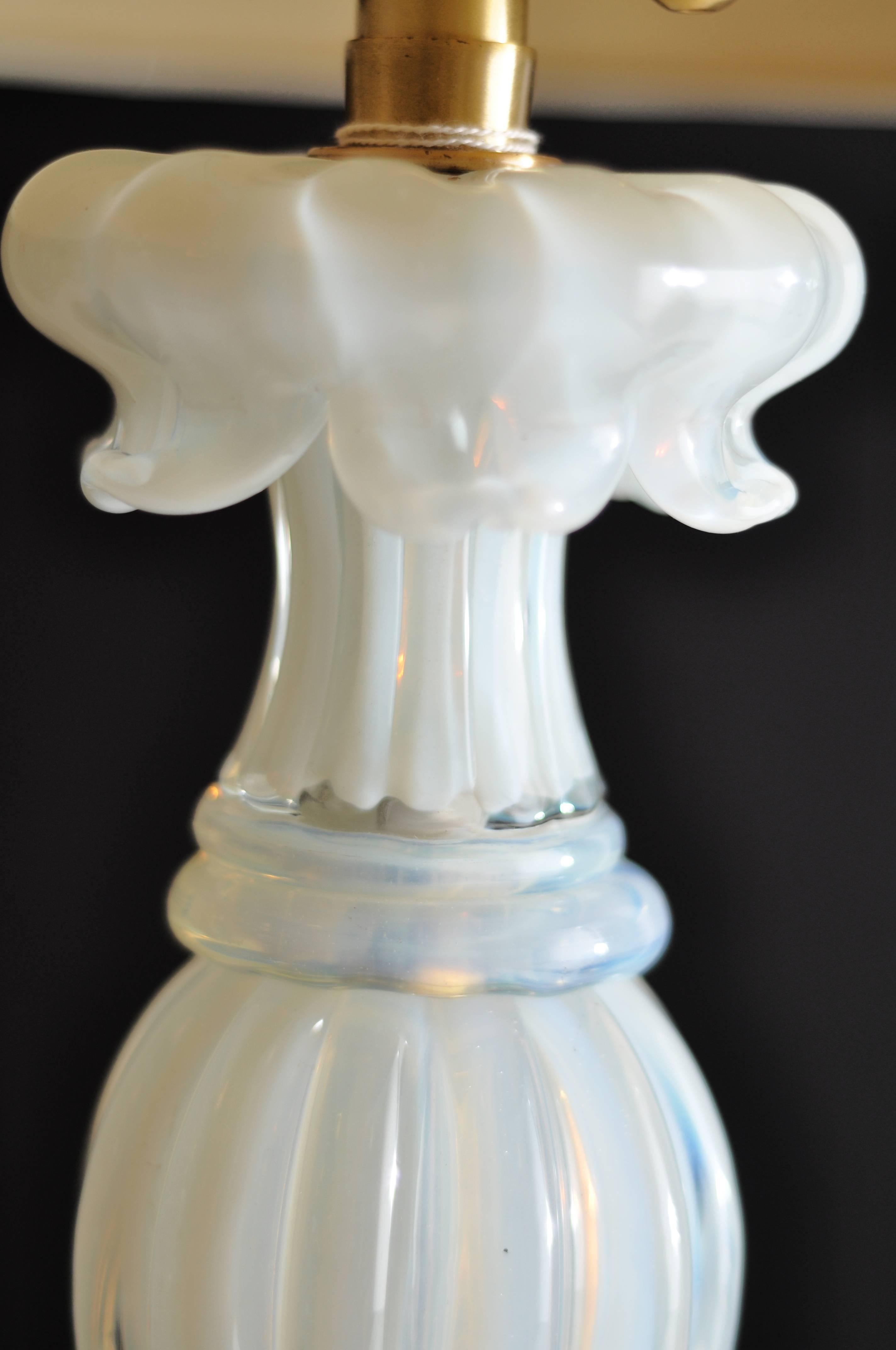 Italian Murano White Glass Lamp For Sale