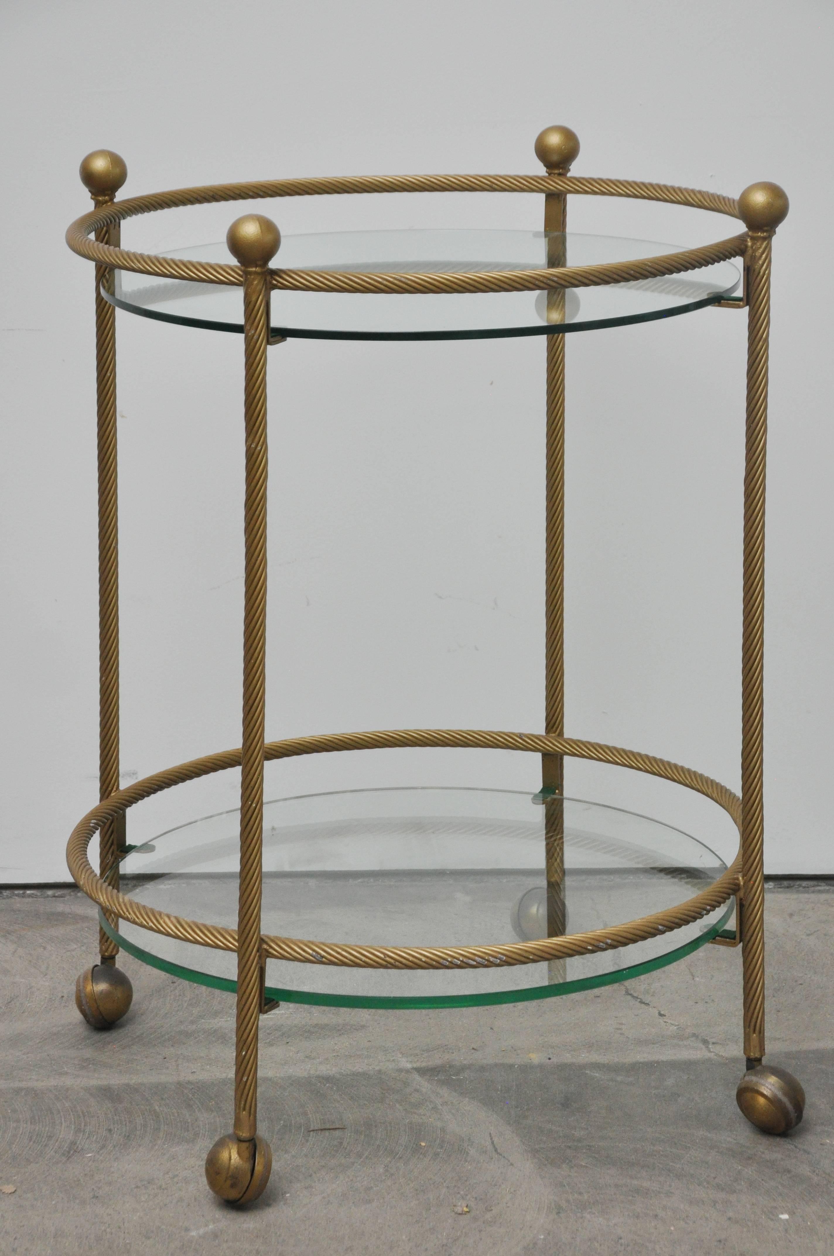 Vintage Brass Bar Cart on Wheels In Excellent Condition In Geneva, IL