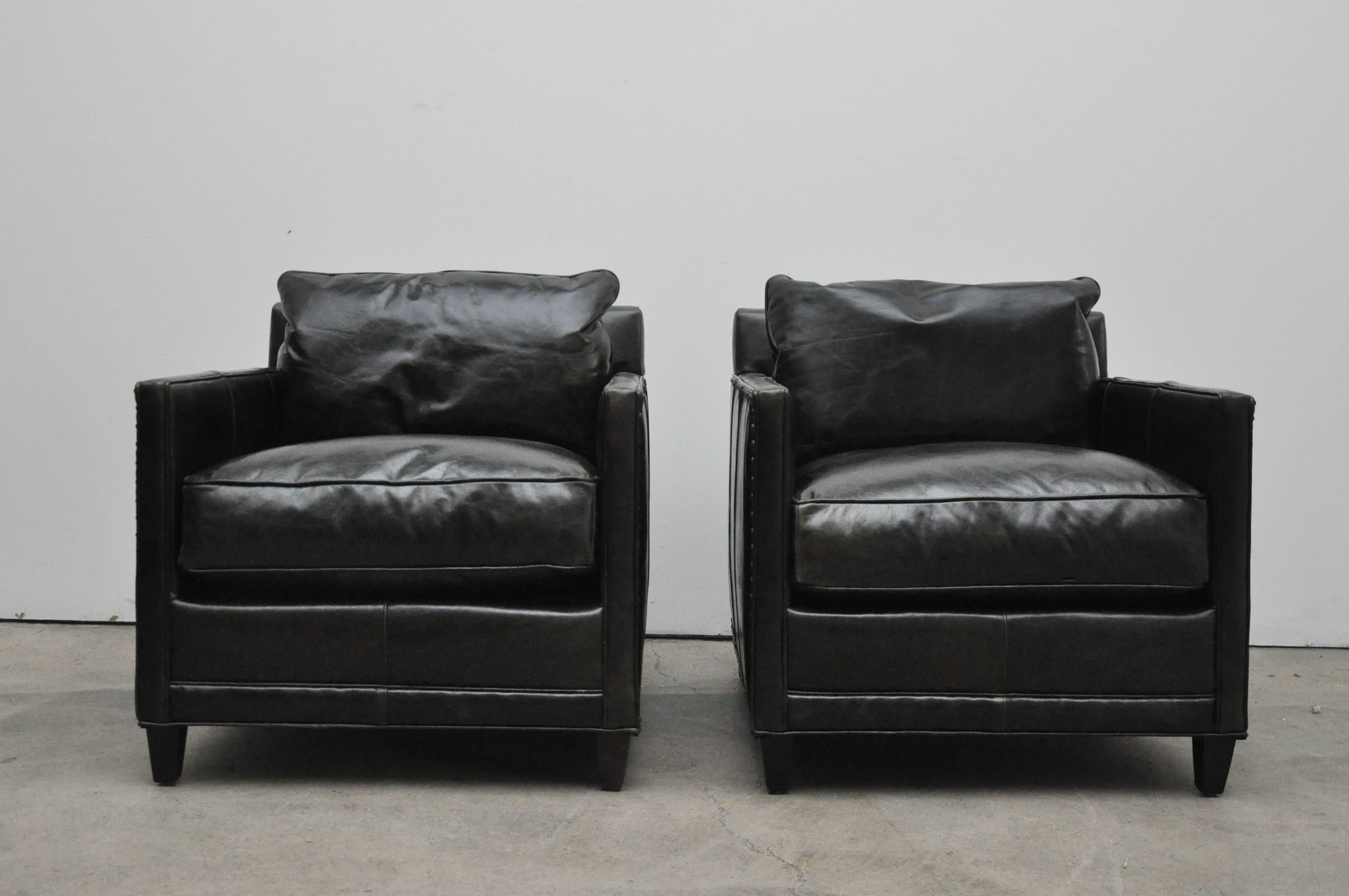 Pair of New Leather Club Chairs For Sale 3