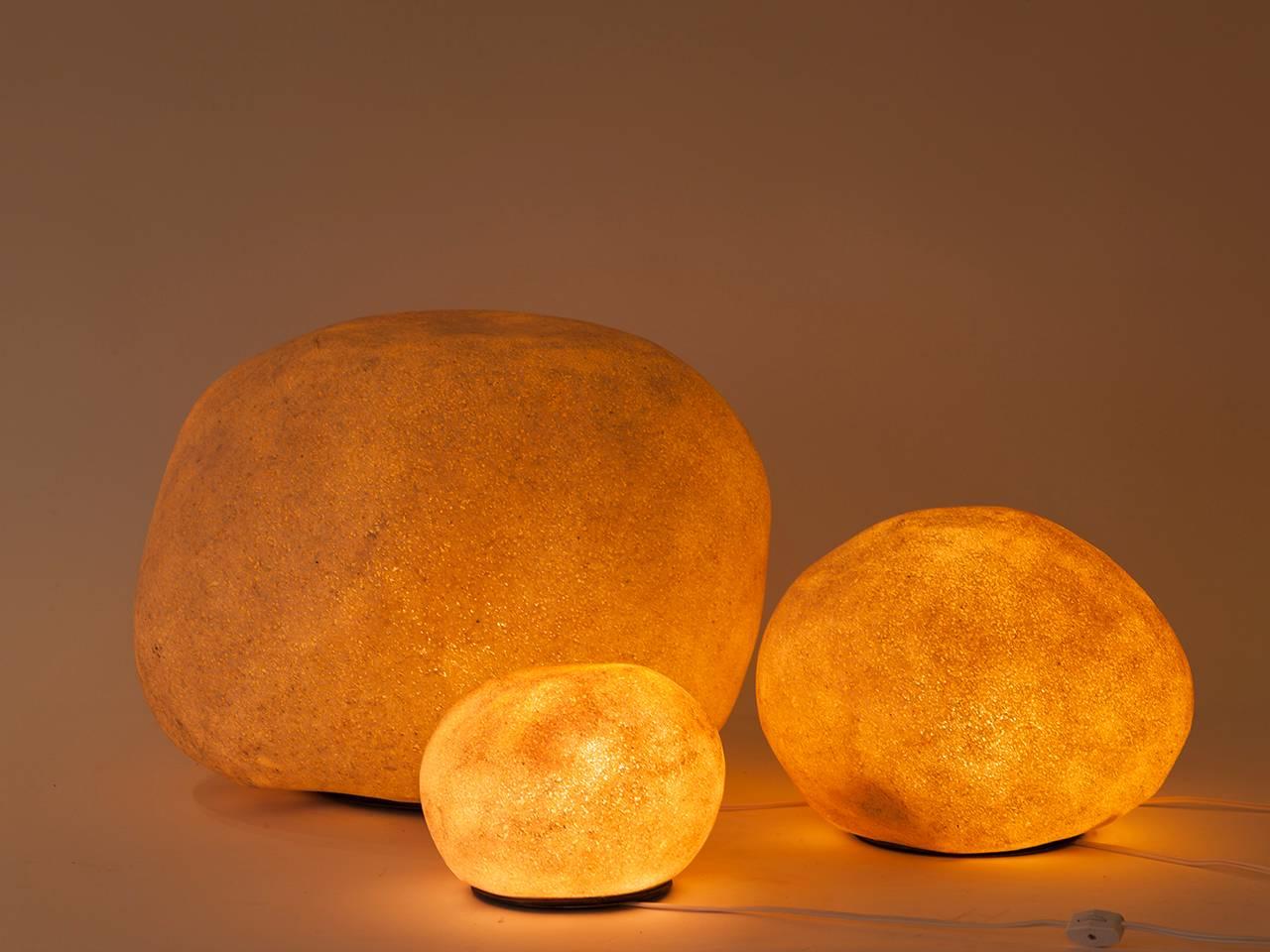 Trio of Mid-Century French resin rock light sculptures. Created by Andre Cazenave for Atelier A in the 1960s.