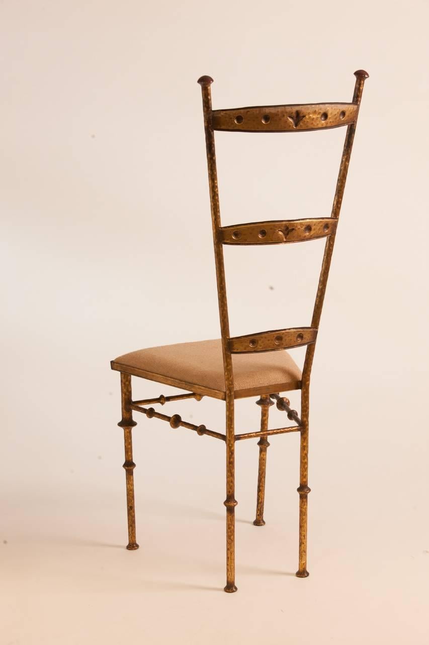Italian early 20th century vanity or side chair. Metal structure is ornately decorated.