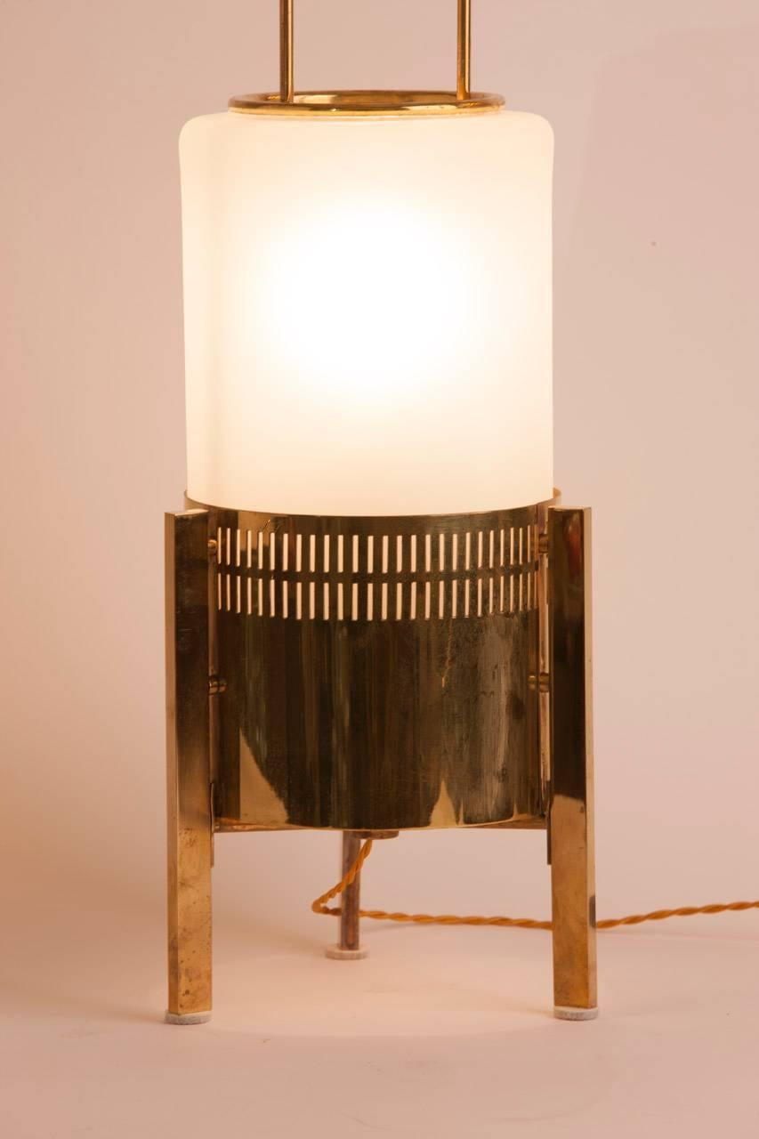 Mid-Century Modern 1960's Italian Mid-Century Brass and Milk Glass Stilnovo Table Lamp