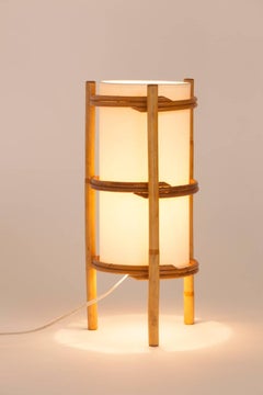 Pair of French Bamboo Lantern Style Table Lamps with Parchment Shades