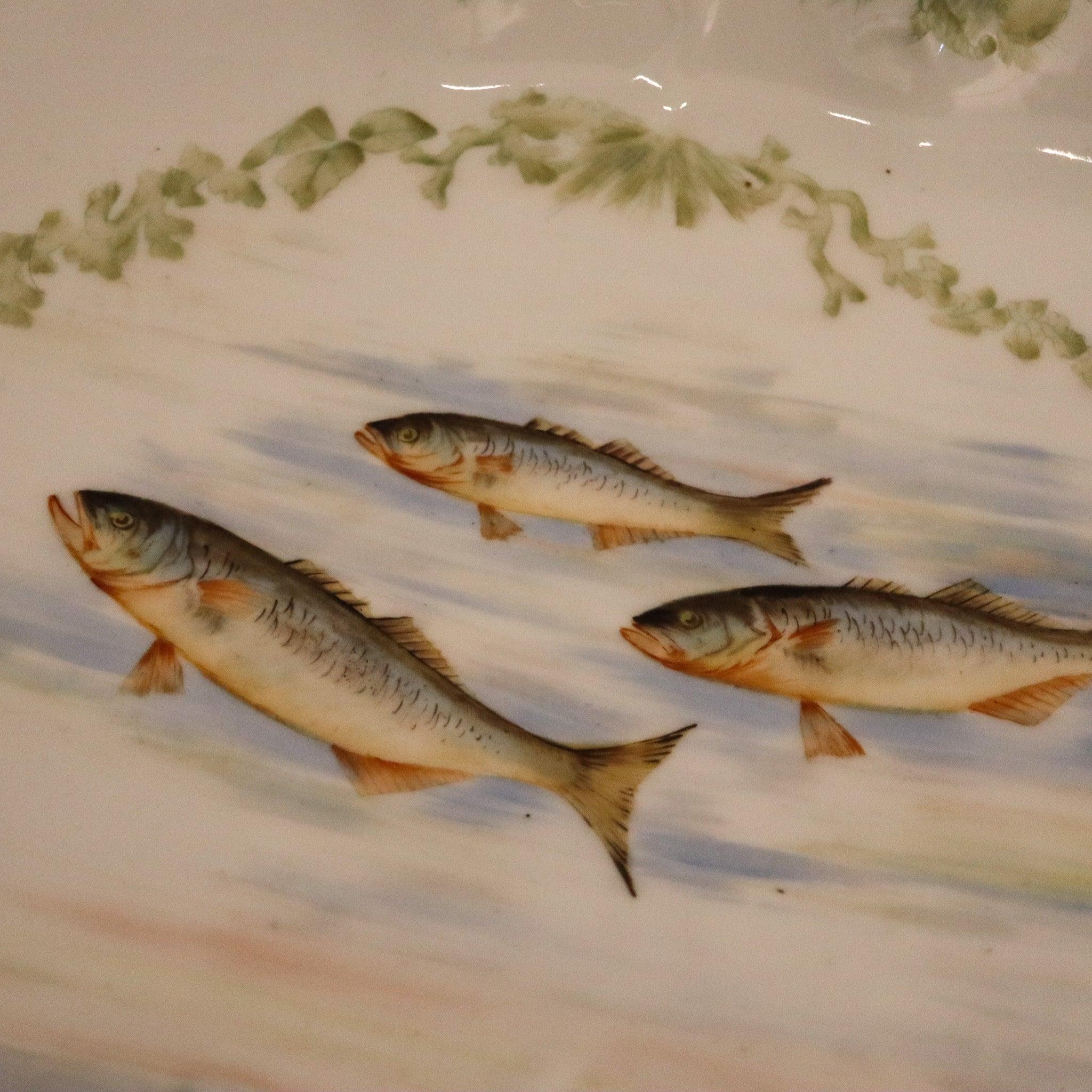 LIMOGES Frankreich 1900 Elite Set aus weißem Porzellangeschirr und Tablett für Fisch im Angebot 2