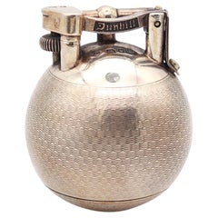 DUNHILL 1929 Ball Petrol Desk Lighter In Solid .925 Sterling Silver With Pattern