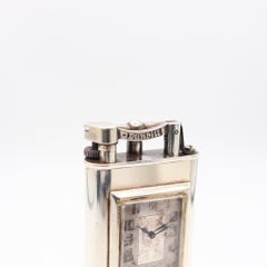 DUNHILL Paris 1930 : Horloge de bureau Art déco « Petrol » avec briquet, en argent massif 925