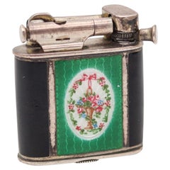 FOSTER & BAILEY 1927 Art Deco Enameled Sterling Lighter With Lever Mechanism
