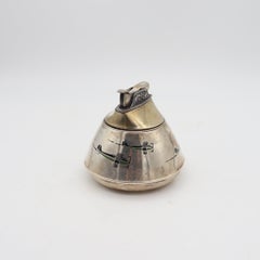 EVANS 1930 Art-Deco Enameled Desk Petrol Lighter In .925 Sterling With Planes