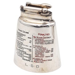 Briquet à essence de bureau CLARK 1928 avec jeu de cartes « Bridge » en argent massif 925 et émail