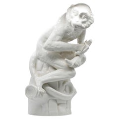 KPM Germany 1950 Seated Monkey Eating a Banana Figure In White Glazed Porcelain