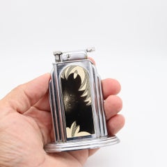 OTIS 1929 Art-Deco Skyscraper Egg-Shell Lacquer Desk Table Lighter In Steel