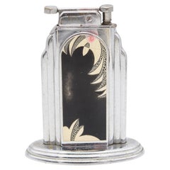 OTIS 1929 Art-Deco Skyscraper Egg-Shell Lacquer Desk Table Lighter In Steel