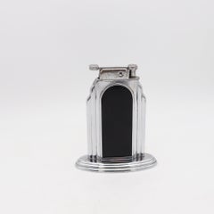OTIS 1929 Art-Deco Skyscraper Black Lacquered Desk Table Lighter Steel & Lacquer