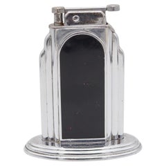 OTIS 1929 Art-Deco Skyscraper Black Lacquered Desk Table Lighter Steel & Lacquer
