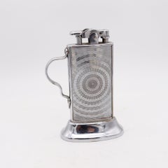 RONSON 1928–30 „Tabourette De-Light“ Art-Déco-Schreibtischfeuerzeug aus verchromtem Stahl