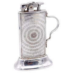 RONSON 1928–30 „Tabourette De-Light“ Art-Déco-Schreibtischfeuerzeug aus verchromtem Stahl