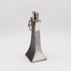 RONSON 1926 Banjo De-Light Art-Deco Desk Petrol Lighter Silver Plate & Leather