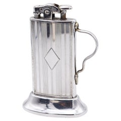 RONSON 1928 De-Light Tabourette Art-Deco Desk Petrol Lighter In Plated Steel