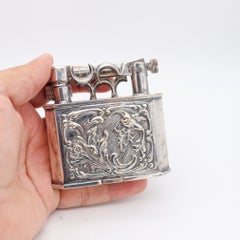 CONQUISTADOR 1930 Spanish Art-Deco Lift Arm Desk Petrol Lighter In Silver