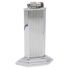 MC MURDO 1928 England Art Deco Skyscraper Table Desk Lighter In Plated Steel