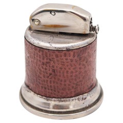 MORTON 1929 Semi Automatic Round Push Desk Petrol Lighter With Faux Leather