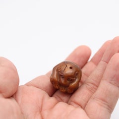 JAPAN 1900 Imperial Meiji Period Ojime Holed-Ball Of A Monkey Carved In Agate
